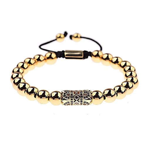 asdchZen Armband mit 18 Karat Zirkonia-Kronen, Perlen, geflochten, verstellbar, für Damen und Herren – Geburtstagsgeschenk, Crown Cylinder von asdchZen