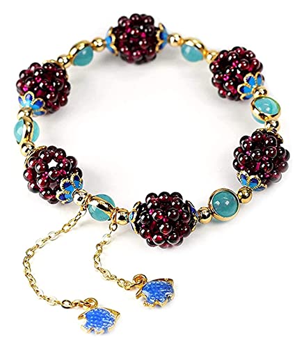 asdchZen Fußkettchen im Vintage-Stil, natürlicher Granat, Blume, Kugel-Armband, Tianhe-Stein, Cloisonne-Accessoires, Aquamarin-Schmuck für Männer und Frauen, modisches Fußkettchen von asdchZen