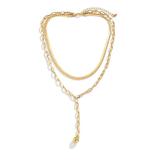 asdchZen Goldene Schlangenknochenkette, mehrschichtige Halskette, weibliches Kreuz, geometrischer Kugelanhänger von asdchZen
