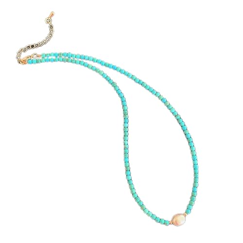 asdchZen Halskette Schmuck 3 mm kleine runde Edelsteine blau türkis Choker Halskette natürliche Süßwasserperle Charm kurze Femme, Necklace von asdchZen