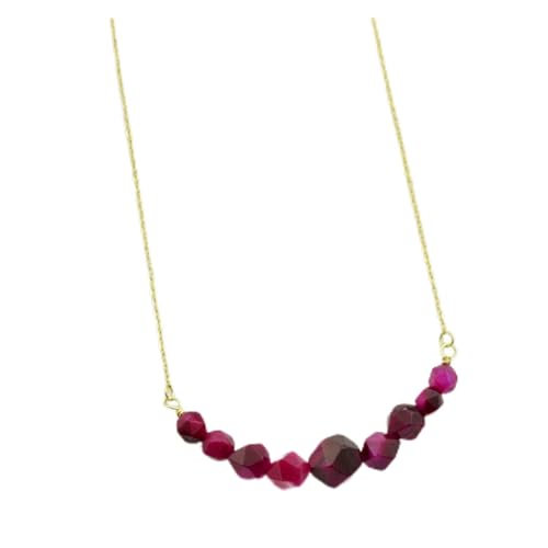 asdchZen Halskette Schmuck zierliche kurze Kette Fuchsia Tigeraugenschliff facettierte Steinperlen Anhänger für Frauen, Fuschia von asdchZen