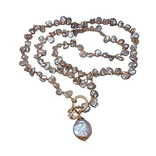 asdchZen Halskette Süßwasser-Zuchtperle mit violetter Spitze, gebohrt, lange Perle, violette Münzperle, Anhänger, Charm, 91,4 cm von asdchZen