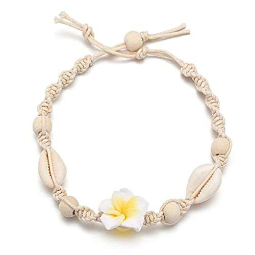 asdchZen Sexy Blumen-Fußkettchen, weiße Muschel, verstellbare Knöchelarmbänder, Kette, Strandfußschmuck für Damen und Mädchen, böhmisches gewebtes Fußkettchen von asdchZen