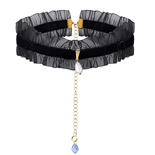 asdchZen Sexy gefaltete Perlen-Schlüsselbein-Kette, schwarze Spitzen-Halskette von asdchZen