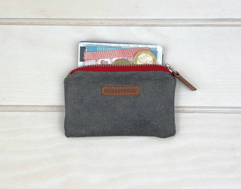 Mini-Geldbörse Mit Reißverschluss, Kleine Geldbörse, Graue Geldbörse Aus Canvas von aseismanos