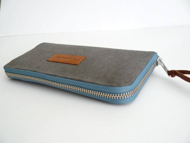 Monedero Señora/Lona Engrasada Grau Con Cremallera Teal von aseismanos
