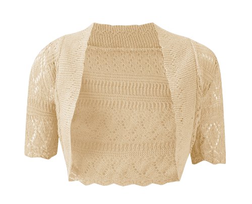 Damen Kurzarm Strick Bolero Größen 8–12, beige von asfashion online