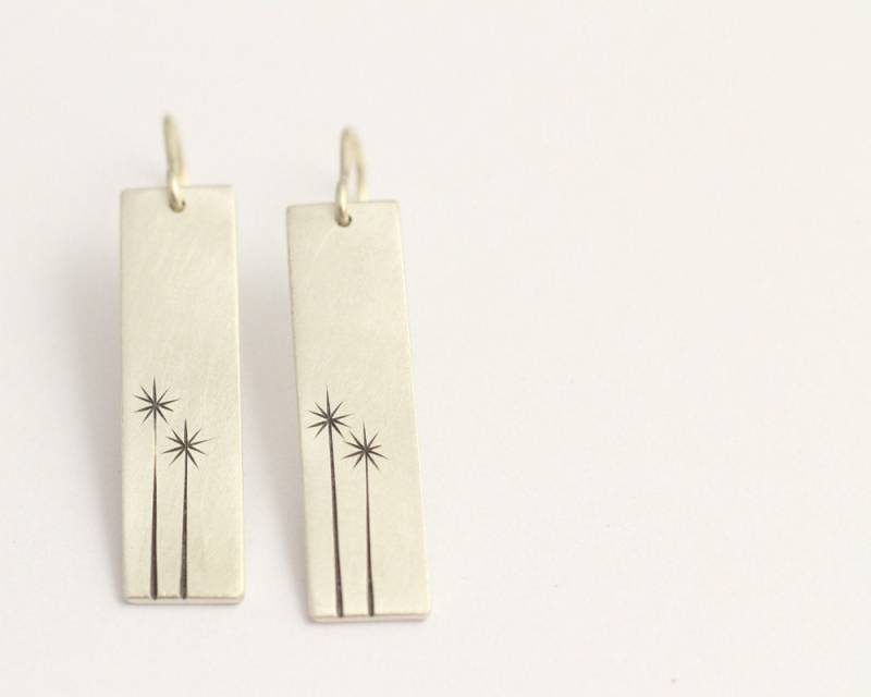 Tropfen Ohrringe in Sterling Silber Mit Zwei Neuseeland Cabbage Trees von ashhilton