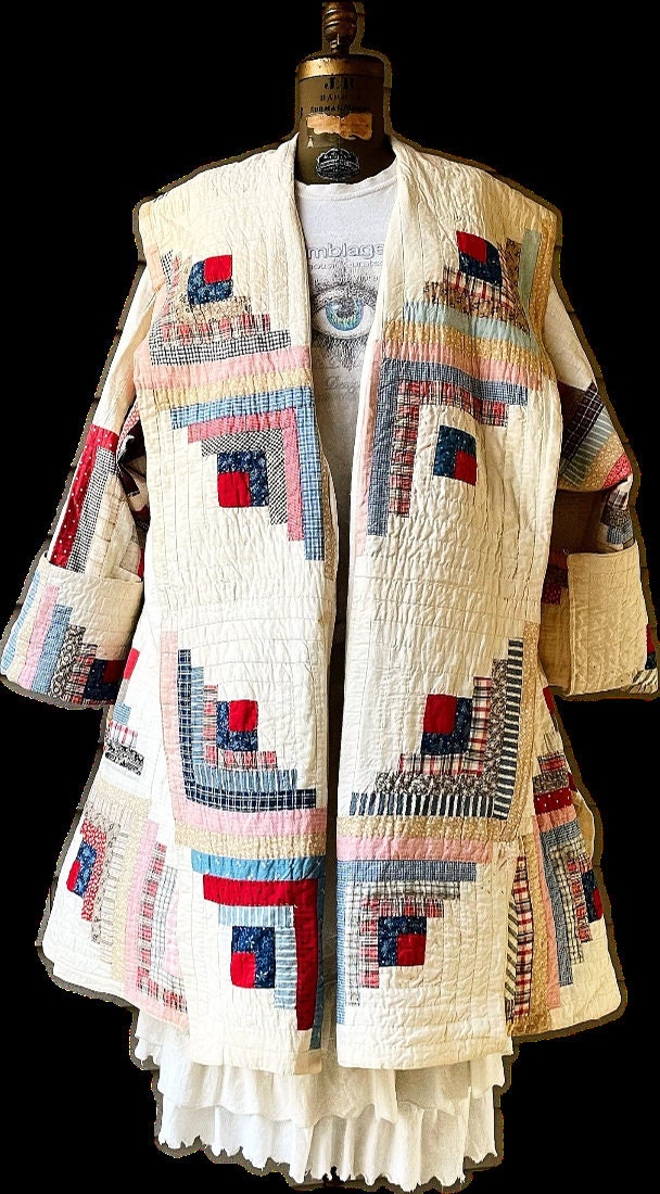 Quilt-Mantel/steppdecke Aus Den 1930Er-Jahren Kimono-Ärmel Einheitsgröße Charmant Zerfetzt Übergroß von assemblage333