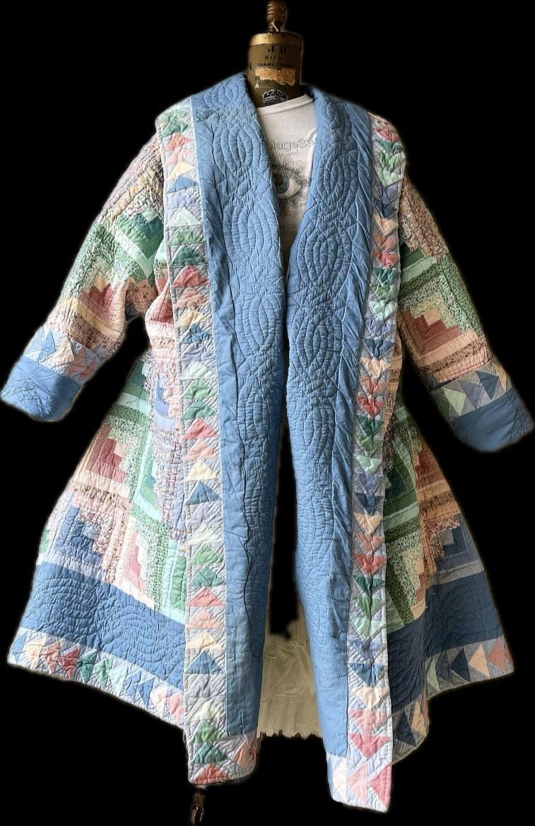 Quilt Mantel/Vintage Log Cabin Dolman Sleeve Oversized One Size von assemblage333