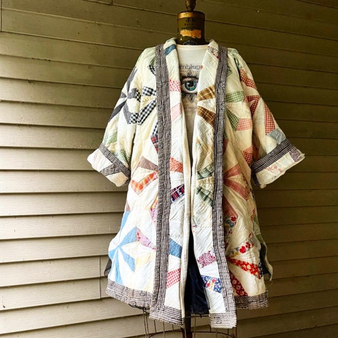 steppmantel/1930's Quilt Kimono Ärmel Einheitsgröße Charmant Zerfetzt Übergroß von assemblage333