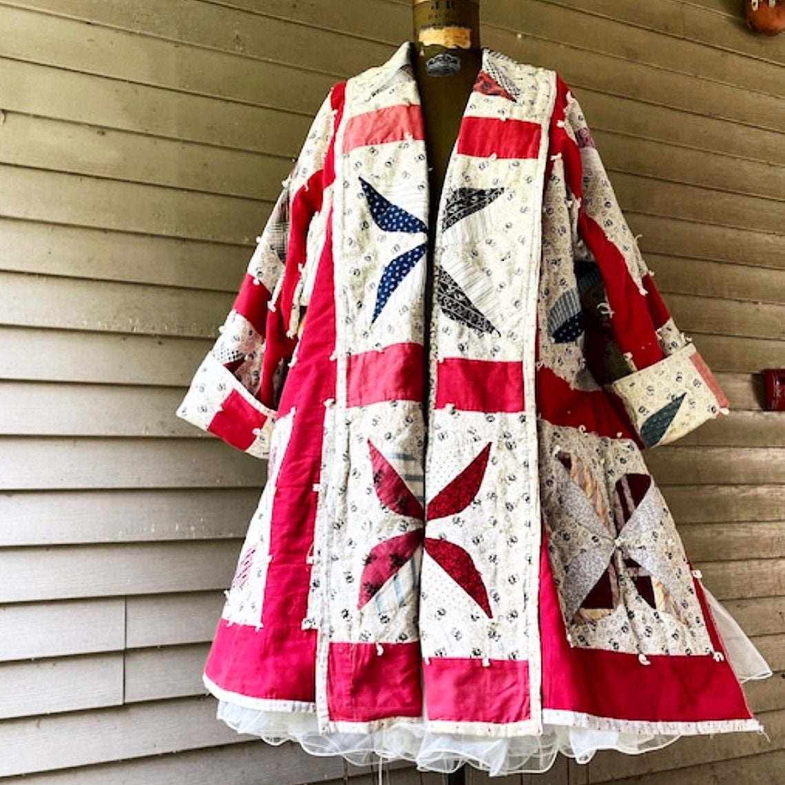 steppmantel/1930's Quilt Kimono Ärmel Einheitsgröße Charmant Zerfetzt Übergroß von assemblage333