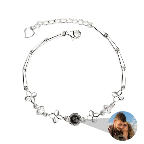 asu Benutzerdefiniertes Foto Armband für Frauen Personalisiertes Foto Kundenspezifisches Armband mit Bild Projektion Armband mit Foto im Stein Sterlingsilber Kreis Foto Armband (silvery,1pcs) von asu