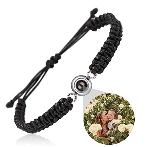 Mit Bild Im Inneren Einstellbar Geflochtene Armband Für Mädchen Jungen Benutzerdefinierte Foto-Armband Für Männer Frauen Personalisierte Foto Projektion Armband Kreis Foto (Black SR,One size) von asu