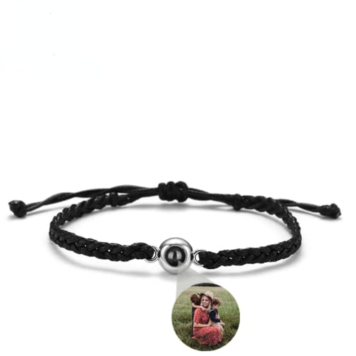 asu Personalisiertes Projektions Armband mit Foto, Personalisierter Armband für Damen Herren,Maßgeschneidertes Armband mit Bild im Stein，Projektion Armband Foto (Black S,1pcs) von asu