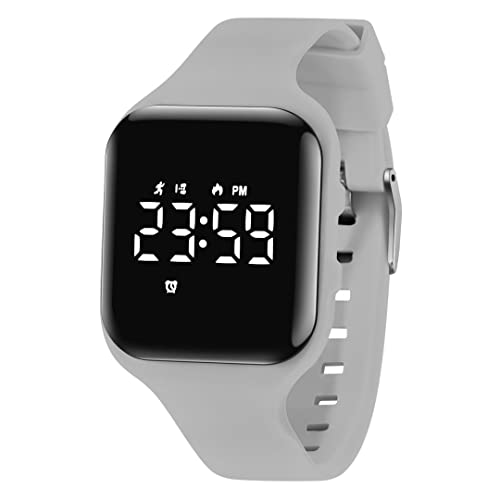 aswan watch Digitaluhr Kinder Mädchen Jungen mit Schrittzähler,Wecker,Stoppuhr, Licht,Datum-Sport Armbanduhr ohne App und Handy mit Silikonarmband, T15E-Gray-BQB von aswan watch