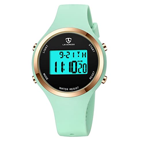 aswan watch Digitaluhr für Damen mit Wecker,Stoppuhr,LED Licht,Datum-Casual Armbanduhr mit Silikonarmband Mint von aswan watch