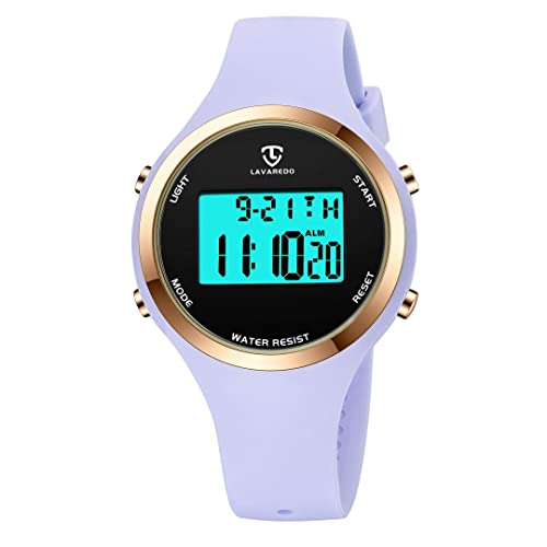 aswan watch Digitaluhr für Damen mit Wecker,Stoppuhr,LED Licht,Datum-Casual Armbanduhr mit Silikonarmband Violett von aswan watch