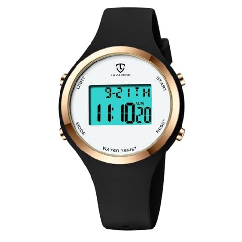 aswan watch Digitaluhr für Damen mit Wecker,Stoppuhr,LED Licht,Datum-Casual Armbanduhr mit Silikonarmband von aswan watch