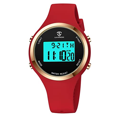 aswan watch Digitaluhr für Damen mit Wecker,Stoppuhr,LED Licht,Datum-Casual Armbanduhr mit Silikonarmband von aswan watch