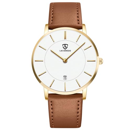 aswan watch Flache Herren Analog Quarz Armbanduhr mit Lederarmband, Datum, 2 Zeiger, 39 mm Gehäusegröße von aswan watch
