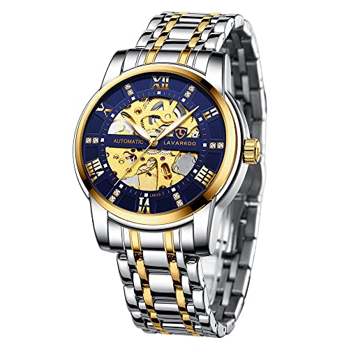 aswan watch Automatik Uhr Herren-Skelett Glasboden Römische Zahlen Diamant Zifferblatt-Mechanische Armbanduhren mit Edelstahlarmband von aswan watch