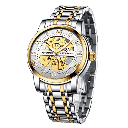 aswan watch Automatik Uhr Herren-Skelett Glasboden Römische Zahlen Diamant Zifferblatt-Mechanische Armbanduhren mit Edelstahlarmband von aswan watch