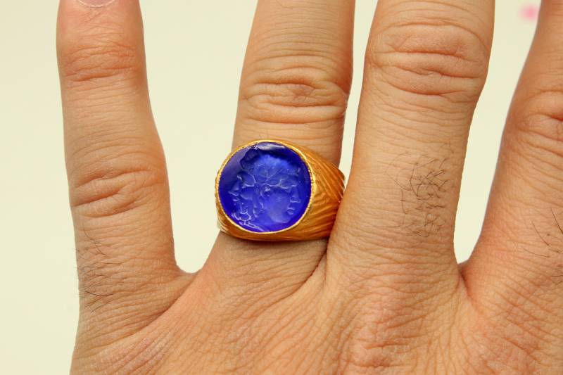 Intaglio Glas Herren Silber Ring Gold Über Mode-Ring Glasring Schnitzring Zierliches Geschenk Roman von atalantasilver