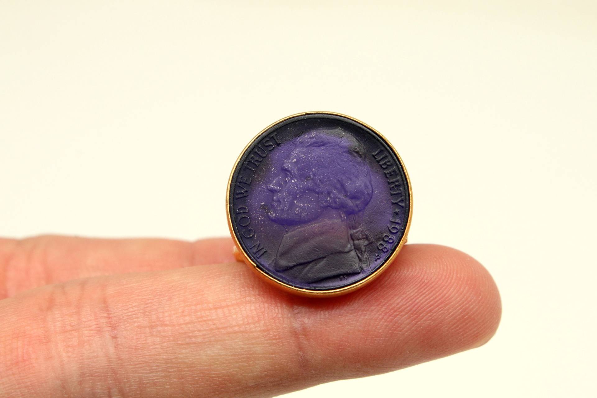 Intaglio Glas Silber Dollar Münzen Ring Der Jefferson Gedenk Proof Vergoldete Münzenring von atalantasilver