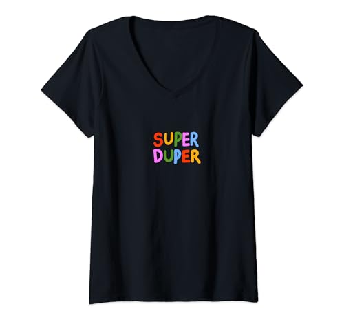 Damen SUPER DUPER Cute & Colorful Letters T-Shirt mit V-Ausschnitt von atelier mushroom