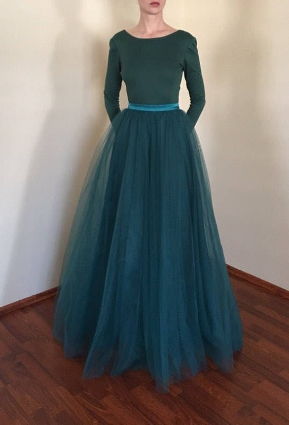 Tüll Maxirock, Waldgrüner Langer Rock, Bodenlänge, Tiefgrün Extra Volle Hochzeit Tutu, Brautjungfernkleid, Dunkelgrüner Langer Tüll Maxirock, Waldgrüner Langer Rock, Bodenlänge, Tiefgrün Extra Volle Hochzeit Tutu, Brautjungfernkleid, Dunkelgrüner Langer von atelierLenaZh