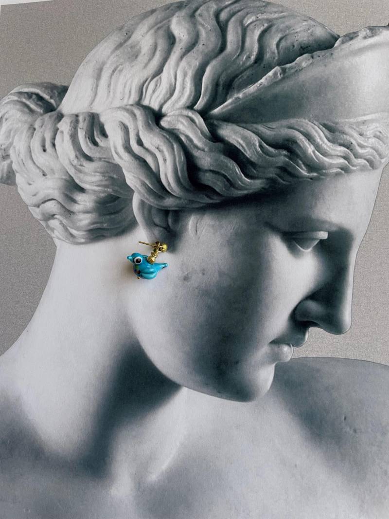 Blaue Vogelohrringe Ohrstecker Aus Vergoldetem Sterlingsilber von atelierOKO