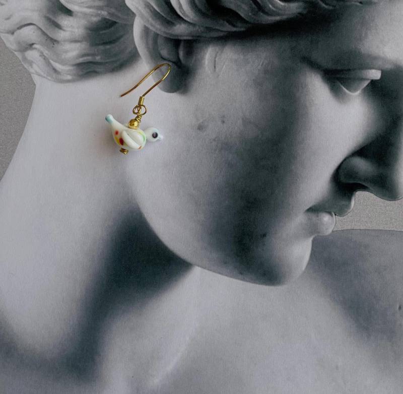 Lampwork Vogel Ohrringe Vergoldete 925Er Silberohrhänger von atelierOKO