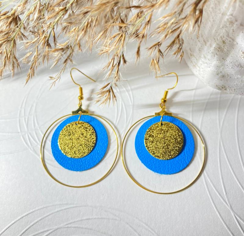 Blaue Leder-Creolen - Ohrringe Creolen Lederschmuck Leder von ateliercreacile