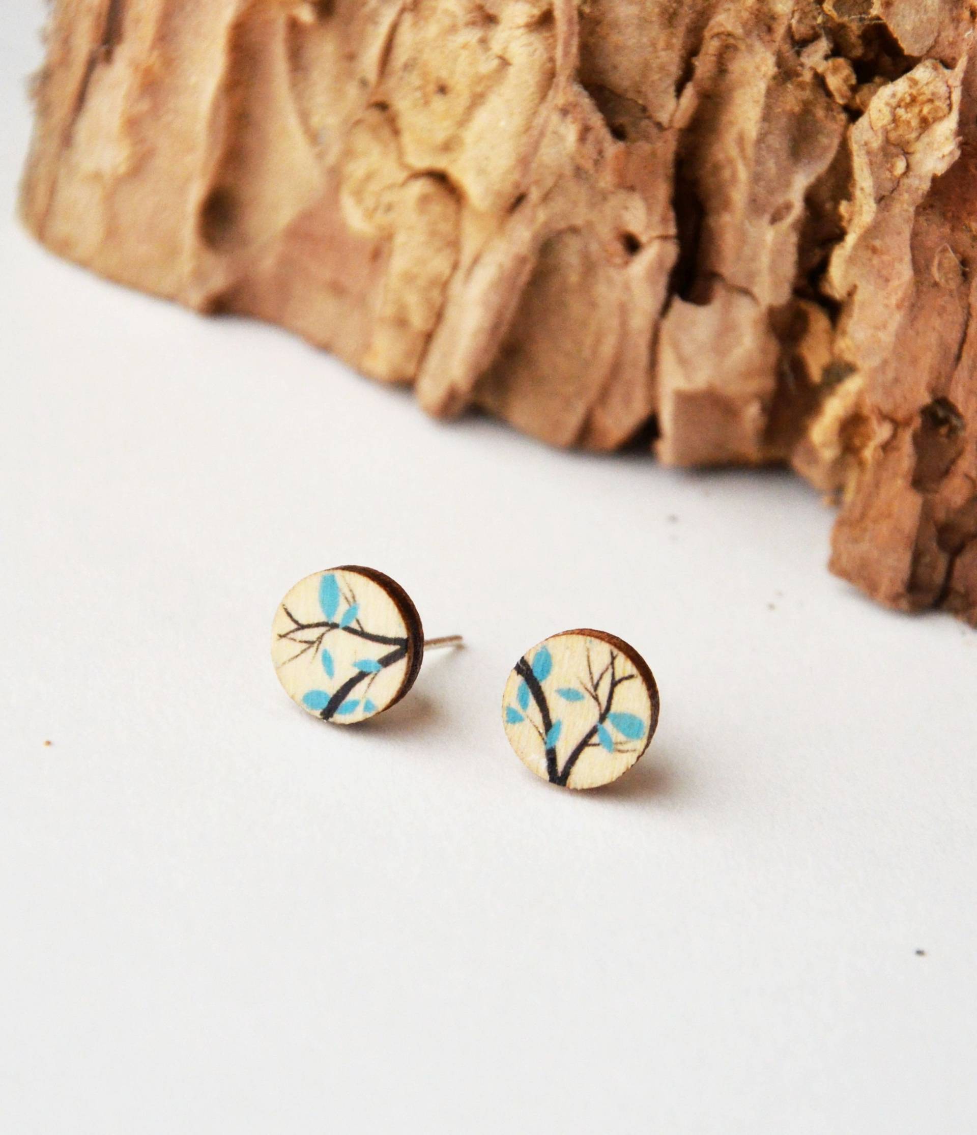 Holzohrstecker Blauer Blätterwald von atelierichbin