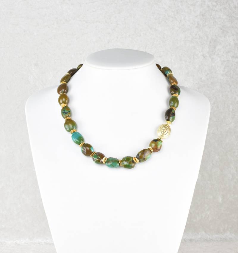 Türkis-Kette Mit Muttergestein, Metallteile Silber Vergoldet von atelieriede