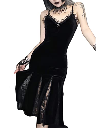 Gothic Spitze Ärmelloses Kleid Schwarz Spitze Drapiert Bodycon Damen Club Party Kleid Vintage Goth Frauen Minikleider, Gothic Kleid schwarz, Groß von atokiss