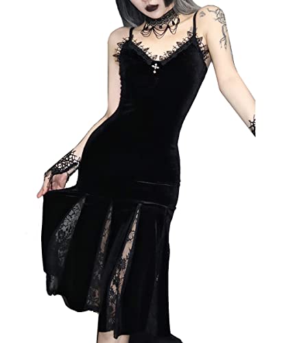 Gothic Spitze Ärmelloses Kleid Schwarz Spitze Drapiert Bodycon Damen Club Party Kleid Vintage Goth Frauen Minikleider, Gothic Kleid schwarz, Mittel von atokiss