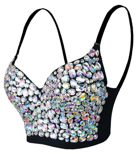 atokiss Damen Sexy Strass Bustier Push Up Crop Top Club Party Glitzer Edelstein Korsett Top von atokiss