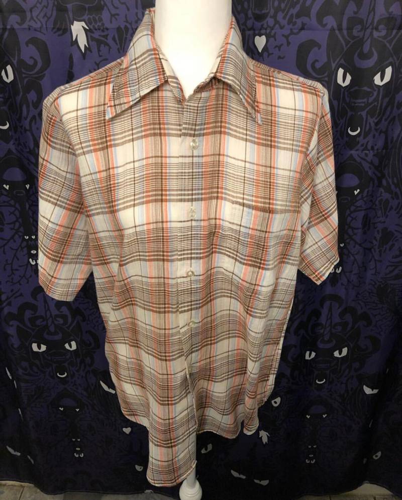 Vintage Herren Gold Kreis Braun Kariertes Shirt Medium Vintage Herren Gold Kreis Braun Kariertes Shirt Medium von atomickitkatvintage