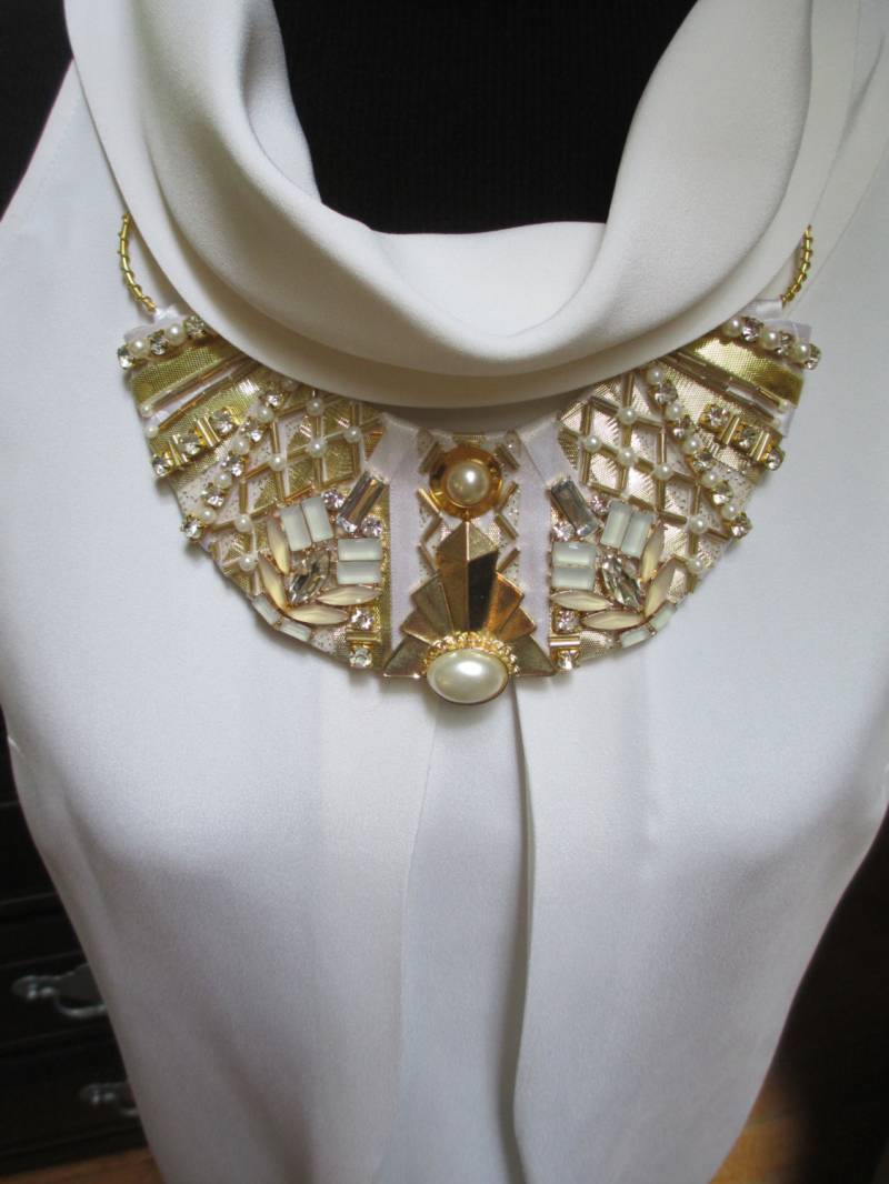 Clearance Halsband Deco Statement Halskette Elfenbein Creme Gold Hand Perlen Clearance Halsband Deco Statement Halskette Elfenbein Creme Gold Hand Perlen von audreymivey
