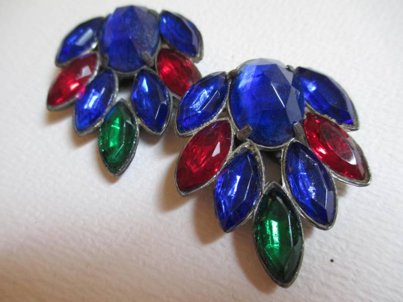 Wunderschönes Paar Große Bunte Art Deco Vintage Schuhkleid Clips Royal Rot Grün Wunderschönes Paar Große Bunte Art Deco Vintage Schuhkleid Clips Royal Rot Grün von audreymivey