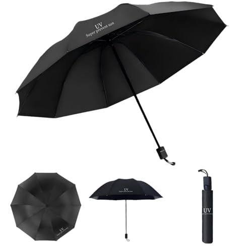 auisoedy Regenschirm Taschenschirm Kleiner Schirm Schirmtasche Kinderschirm Kompakt Faltender Mini Umbrella 99% Freien UV Schutz Sonne Regen Windfest Leicht Sturmfest für Damen und Herren Schwarz von auisoedy