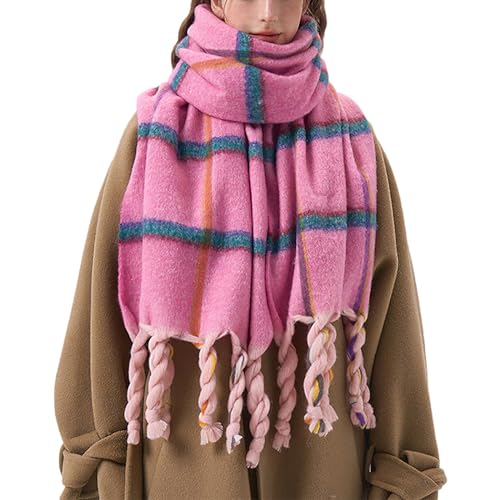 auons Damen Winter Schal Wraps Warm Lange Plaid Schal Kariert Halstuch übergroßer Tartan Schal Mehrfarbige Deckenschal, Rosa auons Damen Winter Schal Wraps Warm Lange Plaid Schal Kariert Halstuch übergroßer Tartan Schal Mehrfarbige Deckenschal, Rosa von auons