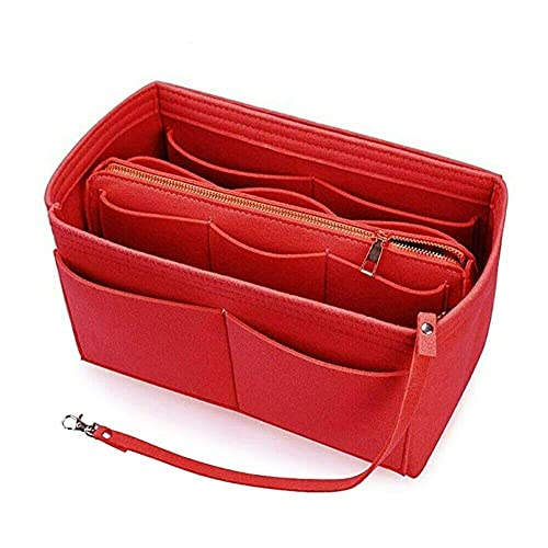 Filz-Handtaschen-Organizer-Einsatz – Multi-Faschen-Aufbewahrung für Damen, Schlüssel, Kosmetik-Zubehör, Aufbewahrungstasche, rot, Medium von ausuky