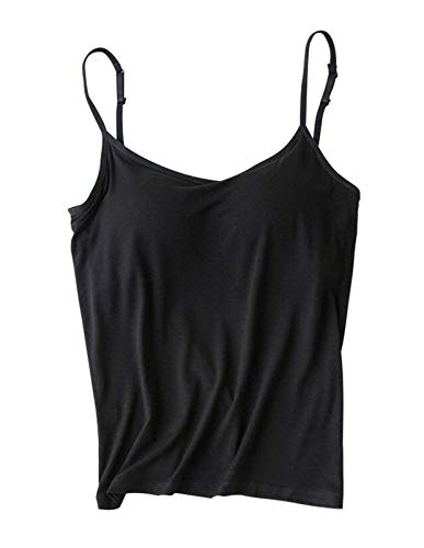 ausuky Camisole für Damen, verstellbare Träger, Tank Tops mit integriertem BH, ärmelloses Top in Reiner Farbe Gr. X-Large, Schwarz von ausuky