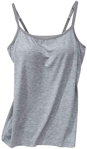 ausuky Camisole für Damen, verstellbare Träger, Tank Tops mit integriertem BH, ärmelloses Top in Reiner Farbe Gr. X-Large, grau von ausuky