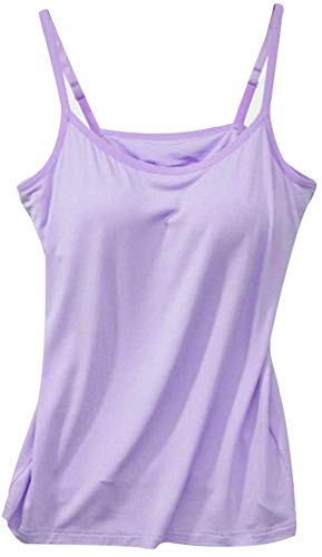 ausuky Camisole für Damen, verstellbare Träger, Tank Tops mit integriertem BH, ärmelloses Top in Reiner Farbe Gr. X-Large, violett von ausuky