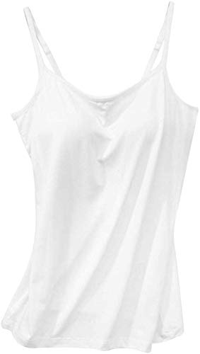 ausuky Camisole für Damen, verstellbare Träger, Tank Tops mit integriertem BH, ärmelloses Top in Reiner Farbe Gr. XX-Large, weiß von ausuky