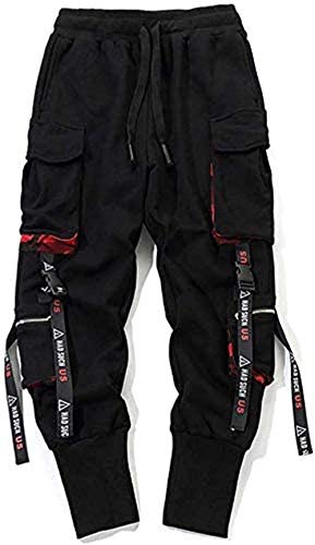 ausuky Herren Arbeit Kampf Cargohose mit Taschen Schnalle Riemen Techwear Hose, Herren Arbeit Freizeit Hose, Modisch Elastisch Hose - Medium (M) von ausuky